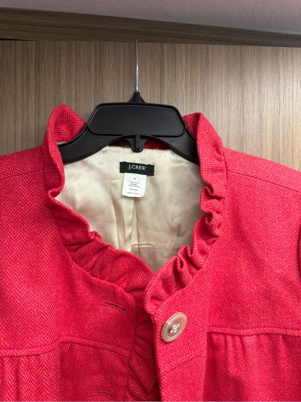 J. Crew Red Ruffle-Trim Wool-Blend Blazer - Picture 2 of 6